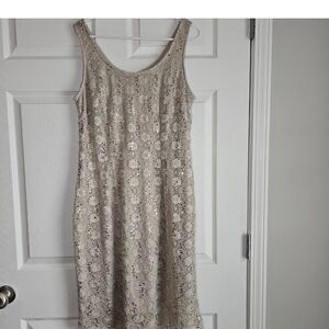R&M Richards Lace Sequin Column Dress Gold Champagne Wedding Event Party Sz 12